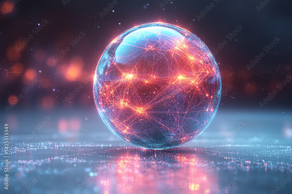 Aufkleber a glowing, interconnected sphere representing digital connections and networks in a futuristic envir