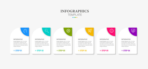 Business infographic design template with 6 steps or options using for process diagram, workflow layout, flow chart, infograph and banner
