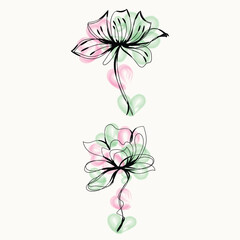 Elegant Watercolor Flowers with Line Art and Hearts