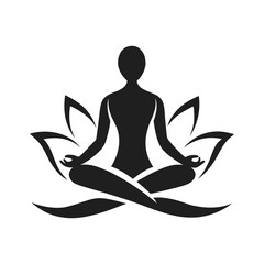 Meditative Yoga Pose Silhouette with Abstract Leaf Accents, Vector Illustration.eps