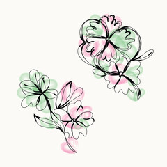Abstract Watercolor Flowers Line Art Botanical Illustration