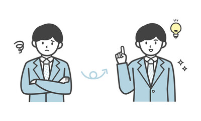 悩みを解決するスーツ姿の男性（バストアップ）