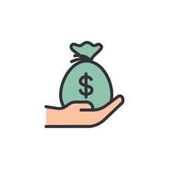 Money bag colored icons, minimalist vector illustration ,simple transparent graphic element .Isolated on white background