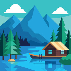 Clean-vector-scene-of-a-mountain-lake-in-summer  