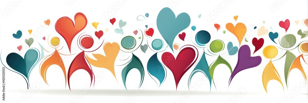 Aufkleber colorful abstract hug icon created by human shapes and hearts representing love and connection in a 