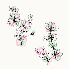 Elegant Watercolor Floral Design Two Arrangements Pink Green