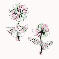 Elegant Watercolor Style Pink and Green Flowers Illustration