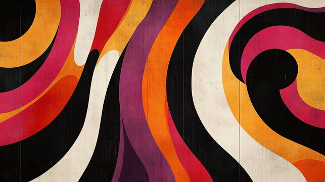 vibrant abstract geometric art with bold curves and warm colors