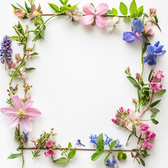 Fototapeta premium Spring garden-inspired flower frame, isolated on white background