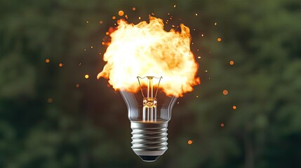 Explosion of lightbulb with invention and creativity concept. A burning light bulb symbolizing innovation and ideas.