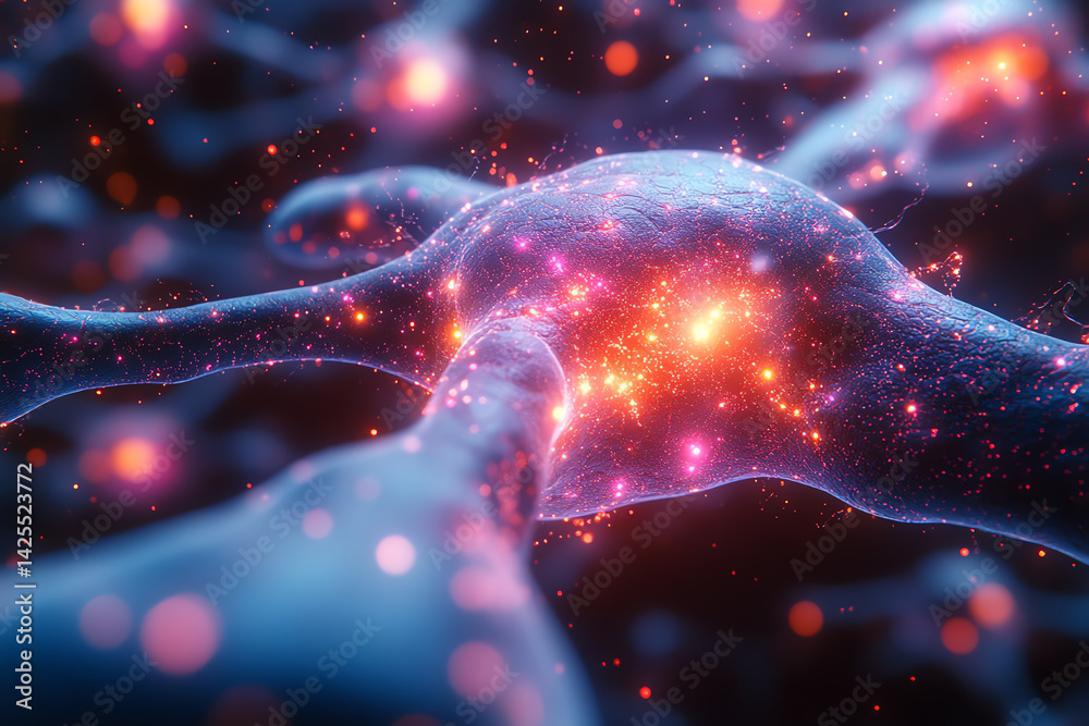 Poster a stunning, vibrant close-up of neural networks showcasing the beauty of synapses and connections in