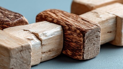 Close-up of textured wooden blocks with natural grain patterns