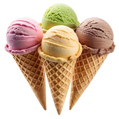 Ice cream scoops with cone isolated on white background