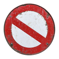 Red Circular Prohibition Sign: A close-up view of a weathered, circular prohibition sign, its bold red and white colors standing out against a textured, aged surface.