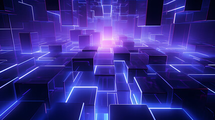 Obraz premium 3d rendering of purple and blue abstract geometric background. Scene for advertising, technology, showcase, banner, game, sport, cosmetic, business, metaverse. Sci-Fi Illustration. Product display
