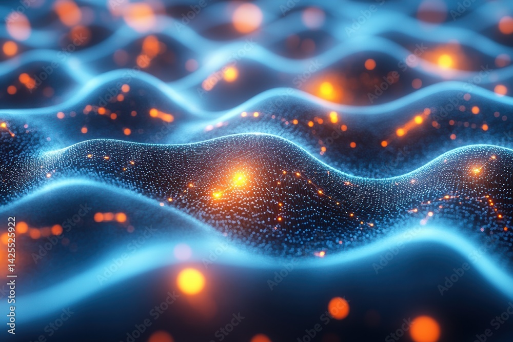 Poster a stunning visual of glowing waves, showcasing a blend of vibrant colors and dynamic light that evok
