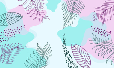 Abstract and floral background template. Contemporary collage with organic shapes and line in pastel colors. Vector Illustration for cover, banner, brochure, poster, flyer and other