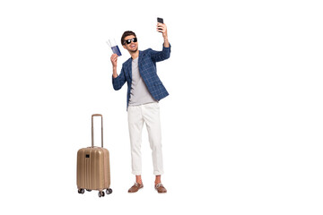 Full length body size view of nice attractive stylish cheerful cheery glad successful businessman...