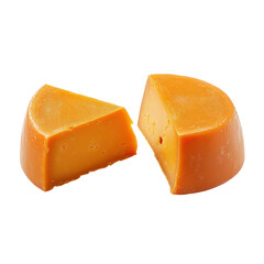 Bright orange cheese wedges on a clean surface highlighting their smooth texture and rich color