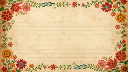 A vintage-style paper with colorful floral borders, featuring lined sections for writing notes or messages.