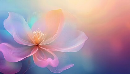 Delicate Abstract Flower Fading into Gradient Background A Serene Masterpiece Radiating Tranquility with Soft Colors and Textures, Perfect for Digital Art, Home Decor, or Design Inspiration.