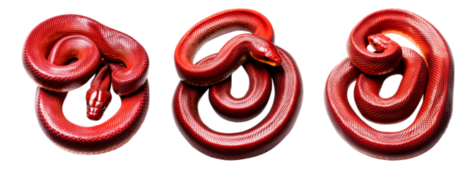 A coiled red snake with intricate textures and vibrant scales, isolated on white transparent background, reptiles or wildlife, symbolizing Chinese Lunar New year