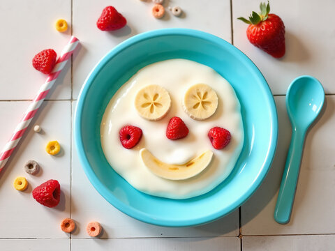Playful Kids Breakfast: Yogurt with Berry Smiley Face