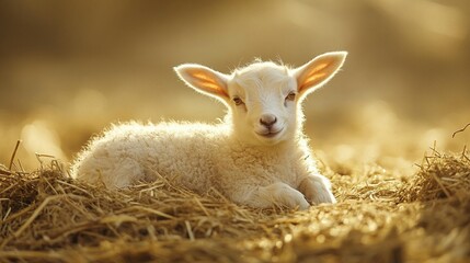 Obraz premium Adorable Lamb in Hay