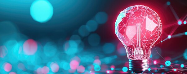 Polygon lightbulb showing technology and business concept. A glowing light bulb symbolizing innovative ideas and creativity.