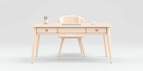 Minimalist Light Beige Wooden Desk and Chair