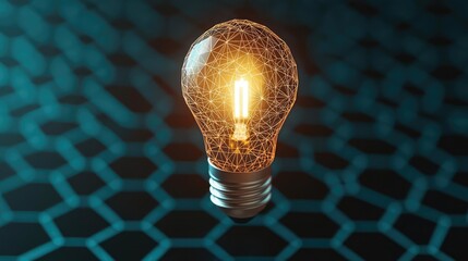 Polygon lightbulb in exchange network technology concept. A glowing light bulb symbolizing innovative ideas and creativity.