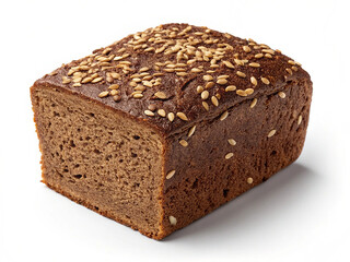 Square slice of dark brown bread with seeds isolated on transparent background