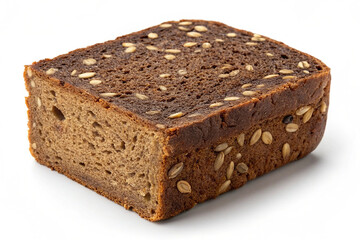 Square slice of dark brown bread with seeds isolated on transparent background