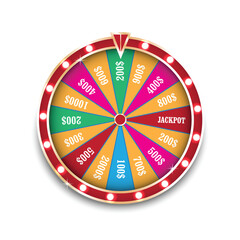 Spinning casino wheel, luck game. Fortune circle, round lucky roulette. Lottery fortuna rotation machine for gambling. Vector eps.