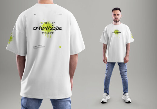 4 Mockups of Oversized Male  T-Shirt Standing in Full Length