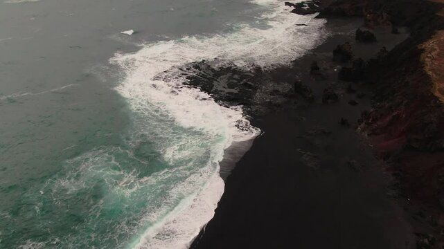 Waves Crashing on Black Sand Beach in Iceland