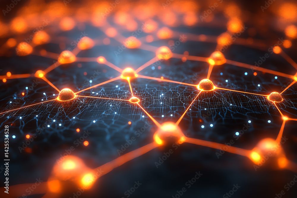 Leinwandbilder abstract digital network representing connections and nodes in a futuristic technology environment.