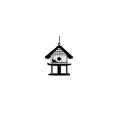 Birdhouse full black silhouette on white background