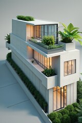 Fototapeta premium Modern habitat Concrete structure tiered gardens natural integration