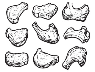 Hand-drawn Line Art Concept of Juicy Grilled Lamb Chops