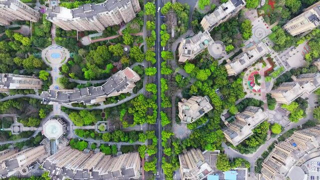 Aerial photographs of green cities, tall buildings in the city, residential areas, livable urban environments