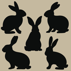 Black Bunny Silhouettes Vector Illustration.