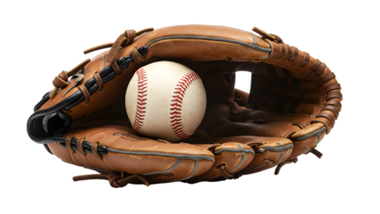 Baseball glove and ball equipment for sport game catching and throwing gear for training practice on transparent background