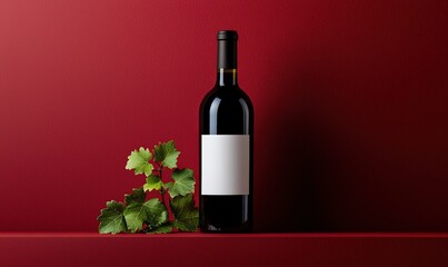 Mockup of a wine bottle with a blank label on a subtle plain background.