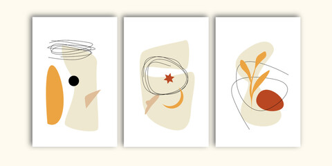 Set of three abstract boho wall art. Scandinavian wall decoration, wall design, wallpaper and wall print.