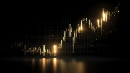 Glowing candlestick graph in gold and black tones, symbolizing dynamic financial trends and market energy.