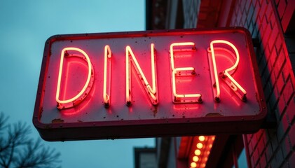 Classic diner sign with distressed edges and neon lights, diner, sign, neon