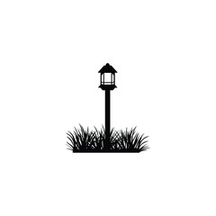 Small light on stake silhouette on white background