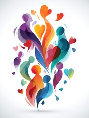 Fototapeta premium Colorful Abstract Art Depicting a Hug Icon Formed by Human Shapes and Hearts Signifying Love and Connection