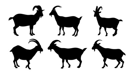set of mountain goats silhouette vector on white background